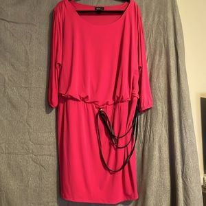 Short 22W pink long sleeve dress with rhinestone black belt.